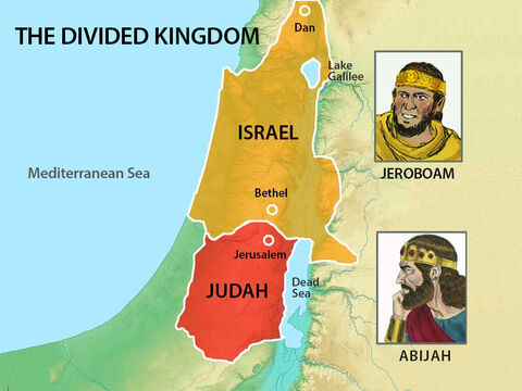 Ieroboam domnea peste regiunea din nord, şi pentru că a vrut să împiedice oamenii din Israel să se întoarcă în Iuda pentru a lua parte la slujbele templului, a construit alte locuri de slujbe. Unul era în Betel, iar celălalt în Dan. – Imagine 3