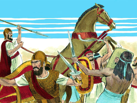 La acest sunet de război Dumnezeu i-a ajutat pe cei din Iuda să biruiască peste armata lui Israel. Ieroboam şi armata lui au fugit, au căzut 500.000 de soldaţi din Israel în urma bătăliei. – Imagine 17