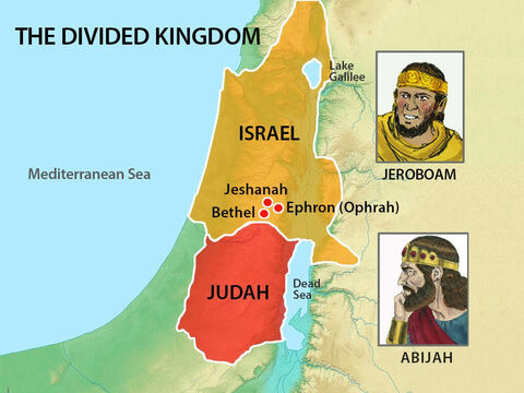 Abia şi armata lui l-au urmat pe Ieroboam şi au cucerit oraşele Betel, Ieşana, Efron şi satele dimprejurul lor. Aceştia au rămas sub controlul lui Abia tot restul domniei sale. – Imagine 19