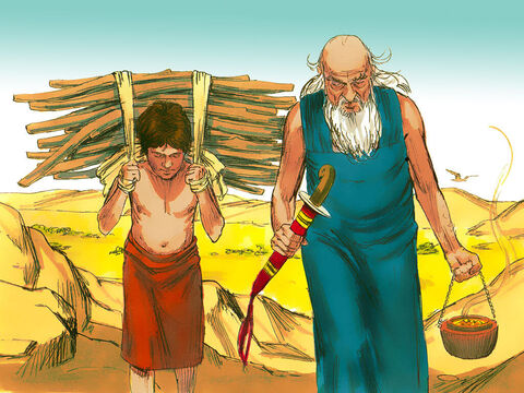 Avraam a luat lemnele pentru arderea-de-tot, şi le-a pus pe spatele lui Isaac să le ducă, în timp ce el a dus focul şi cuţitul. – Imagine 9