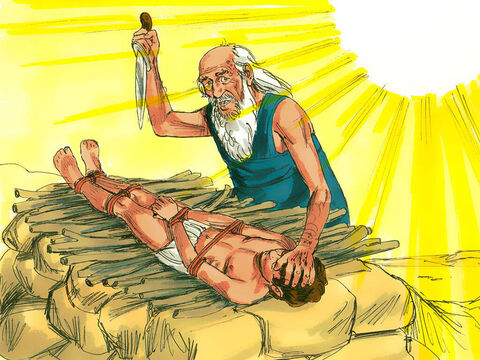 După aceea l-a legat pe Isaac, şi l-a aşezat pe lemne. A întins mâna, şi a luat cuţitul... – Avraame! Avraame! – un înger al Domnului a pus capăt testului. – Nu pune mâna pe băiat. Ştiu că te temi de Dumnezeu, întrucât L-ai pus înaintea fiului tău. – Imagine 12