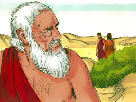 Doi dintre bărbaţi au început să se ducă spre Sodoma. Avraam a fost îngrijorat, deoarece ştia că nepotul lui, Lot, şi familia sa locuiau în Sodoma. – Imagine 11