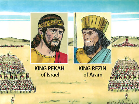 Regele Pekah şi-a unit forţele cu regele Rezin din Aram (Siria) ca să invadeze Iuda şi să înceapă război cu regele Ahaz. Regele Ahaz nu L-a avut pe Dumnezeu pe partea sa să-l protejeze. – Imagine 3