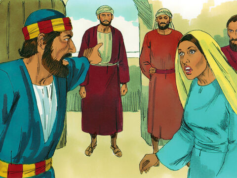 – De ce v-aţi înţeles între voi să-l înşelaţi pe Dumnezeu? – a întrebat-o Petru. – Iată bărbaţii care tocmai l-au îngropat pe soţul tău, Anania, ei te vor duce afară şi pe tine. – Imagine 7