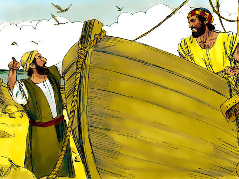 Apoi Andrei s-a dus să-şi găsească fratele, Simon, şi i-a zis:<br/>– L-am găsit pe Mesia!<br/>Şi l-a dus pe Simon să-L cunoască pe Isus. – Imagine 5