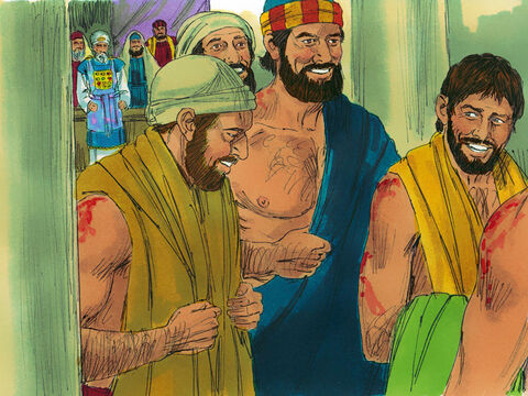Apostolii au plecat, dar în loc să le pară rău, ei au fost bucuroşi pentru faptul că au fost socotiţi vrednici să fie batjocoriţi pentru Iisus. Şi au continuat în fiecare zi să le spună altora că Isus este Mântuitorul, adică Mesia. – Imagine 11