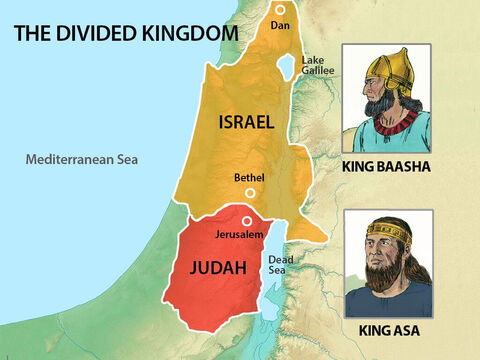 Israeliţii erau separaţi în două naţiuni. Regele Asa domnea peste două triburi în regatul din sud, în Iuda, iar Regele Başa domnea peste 10 triburi în regatul din nord, în Israel. – Imagine 2