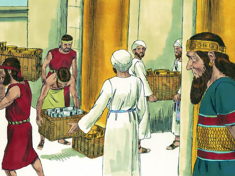 Mai devreme Asa dăduse argint şi aur în trezoreria templului. Acum a dat ordine ca trezoreria templului să fie golită, aurul şi argintul să fie adunat şi trimis ca şi mită regelui Ben-Hadad din Aram. – Imagine 7