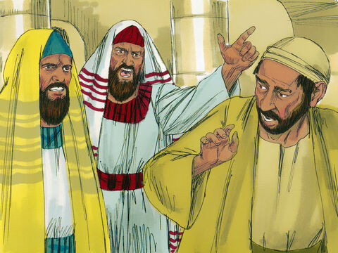 – V-am mai spus, – le-a zis omul. – Vreţi şi voi să deveniţi ucenicii lui? Fariseii l-au mustrat. Omul a protestat. – Dacă acest om nu era de la Dumnezeu, nu ar fi putut să mă vindece. – Cum îndrăzneşti să ne dai lecţii? – Fariseii s-au revoltat. – Tu te-ai născut plin de păcate. Apoi l-au dat afară. – Imagine 8