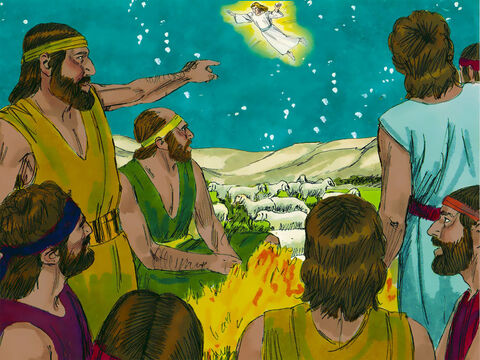 În ţinutul acela erau nişte păstori pe câmp, şi stăteau de pază în timpul nopţii în jurul turmei lor. Un înger al Domnului a apărut înaintea lor. – Imagine 2