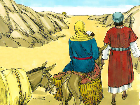 În timpul nopţii Iosif s-a sculat, a luat Copilul şi pe mama Lui şi au părăsit Betleemul. Au străbătut drumul lung spre sud, până la Egipt. – Imagine 11