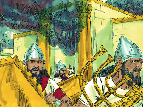 Când a ocupat oraşul Ierusalim, împăratul Nebucadneţar, luase din Templu vasele de aur şi de argint. Împăratul Belşaţar a poruncit să fie aduse acele vase, pentru ca să bea din ele împreună cu oaspeţii săi. – Imagine 3