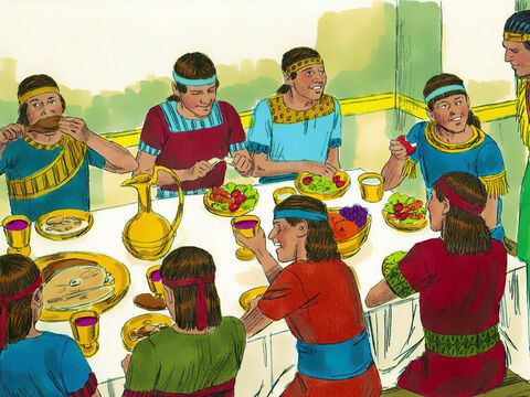 Timp de zece zile numai legume şi apă li s-a dat lor. La sfârşitul celor zece zile Daniel şi prieteni săi arătau mai bine la înfăţişare, iar la trup erau mai plini decât toţi ceilalţi tineri care mâncau din hrana împăratului. Astfel îngrijitorul le-a permis să continue dieta. – Imagine 10