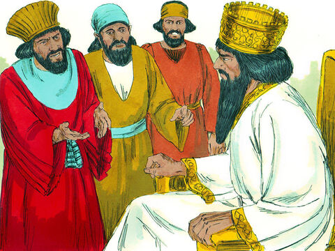 Duşmanii lui Daniel s-au dus la împărat: – Împărate, Daniel nu respectă legea adusă de tine. I se roagă Dumnezeului său de trei ori pe zi, deci trebuie aruncat în groapa cu lei. – Imagine 8