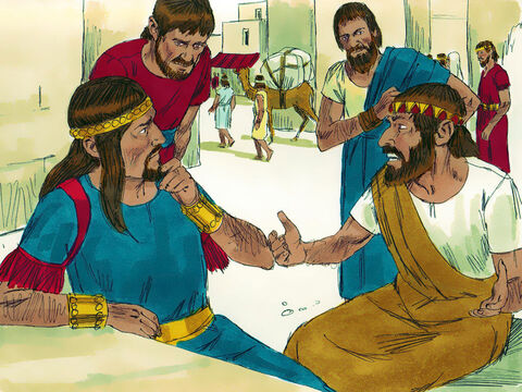 Absolom stătea la porţile cetăţii, şi stătea de vorbă cu cei care au venit pentru ca regele să le judece treburile. Le vorbea astfel: – Tu ai dreptate în această neînţelegere. Din păcate regele nu are pe nimeni care să-l ajute în astfel de cazuri. – Imagine 8