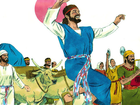 David şi israeliţii au sărbătorit din toată puterea lor în faţa lui Dumnezeu cântând din lire, harfe, tamburine, chimvale şi trâmbiţe. – Imagine 8