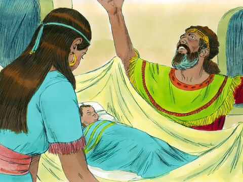 După ce Natan a plecat, copilul Batşebei şi al lui David s-a îmbolnăvit. David s-a rugat la Dumnezeu pentru viaţa copilului. A postit şi a petrecut nopţile în sac, culcându-se pe pământ. – Imagine 17