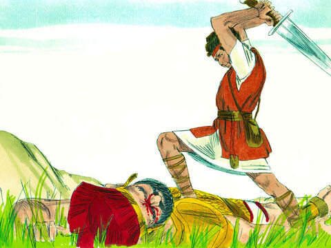David a fugit la el, i-a luat sabia, şi i-a tăiat capul. – Imagine 17