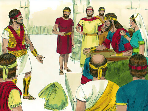 Regele şi-a oferit fiica de soţie lui David dacă ucide 200 de filisteni. David nu s-a considerat vrednic pentru a deveni ginerele regelui, dar a acceptat provocarea. Nu a fost ucis de filisteni, după cum a sperat Saul, şi s-a întors triumfat, şi a luat-o pe Mihal de soţie. Lui Saul a început să îi fie frică de David, pentru că ştia că Domnul este cu el. – Imagine 7