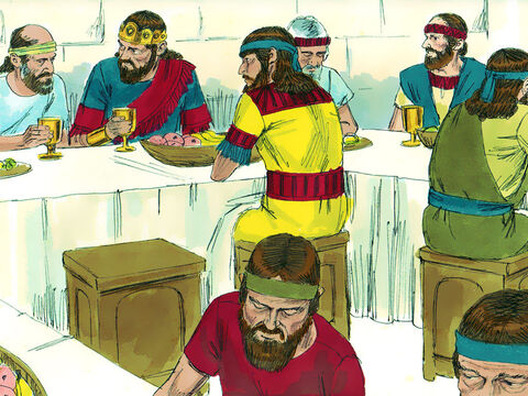 Astfel David s-a ascuns pe câmp. Când a început festivitatea, regele s-a aşezat să mănânce. Locul lui David era gol, dar Saul nu a comentat acest lucru. – Imagine 15