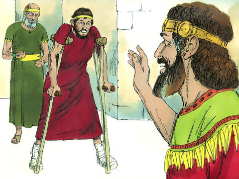 Mefiboşet a sosit la palat înfricoşat, fiindcă nu ştia, ce vroia David de la el. – Nu te teme, – zise David, – pentru că îţi voi arăta bunătate din pricina tatălui tău, Ionatan. Mefiboşet i s-a închinat, şi i-a zis: – Cine sunt eu, ca să bagi în seamă un câine mort, ca mine? – Imagine 6