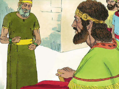 Regele l-a chemat pe Ţiba, şi i-a zis: – I-am dăruit lui Mefiboşet tot ce era al lui Saul şi al familiei sale. Tu, cei 15 fii ai tăi şi cei 20 de slujitori ai tăi să lucraţi pământul pentru el, şi culegeţi recolta, pentru ca el să aibă ce să mănânce. – Imagine 7