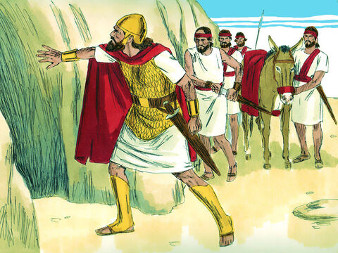 David şi oamenii lui erau ascunşi într-o peşteră. Regele Saul a intrat să se odihnească chiar în peştera în care se afla David. – Imagine 11