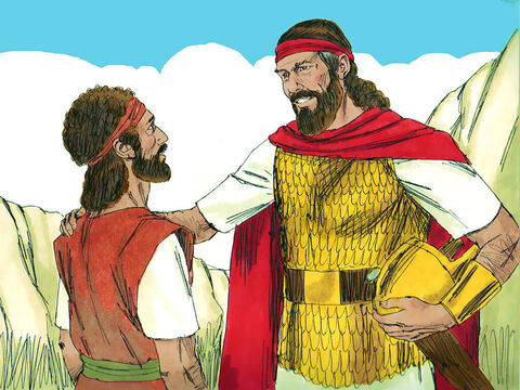 Regele Saul i-a spus lui David, că ştie despre faptul că el va deveni următorul rege al Israelului, şi l-a rugat să nu îi ucidă urmaşii, să nu îi şteargă numele după ce va deveni rege. David a promis acest lucru. Apoi regele Saul s-a întors acasă, iar David a rămas în En-Ghedi. – Imagine 16