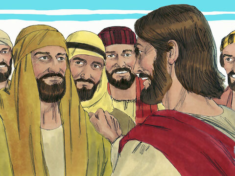După ce ucenicii s-au întors la Isus și I-au povestit despre ceea ce făcuseră, El a pornit cu ei pe lac spre orașul Betsaida. – Imagine 25
