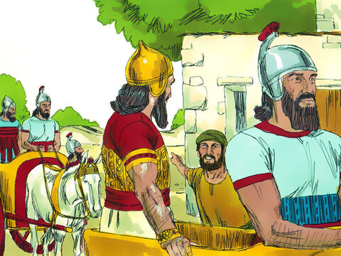 Naaman s-a dus cu caii şi carele sale, şi s-a oprit la poarta casei lui Elisei. Elisei i-a trimis un mesager, spunându-i: „Du-te şi spală-te în Iordan de şapte ori, iar carnea ţi se va vindeca şi vei fi curat.“ – Imagine 7