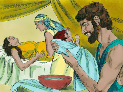 Când i-a venit timpul să nască, a născut gemeni. Primul născut era roșu, și tot corpul îi era acoperit de păr, astfel l-au numit Esau. – Imagine 4