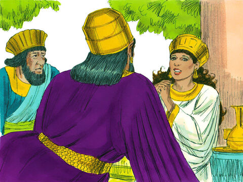 În timp ce beau vin, împăratul a întrebat-o:<br/>– Care-ţi este dorinţa? Chiar dacă ar fi jumătate din împărăţie, ţi se va da.<br/>– Dorinţa mea este să îmi cruţi viaţa şi să-mi salvezi poporul, răspunse Estera, căci vom fi nimiciţi.<br/>– Cine a îndrăznit să facă aşa ceva? întrebă împăratul. – Imagine 2