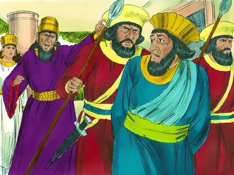 – Spânzuraţi-l pe Haman, a poruncit împăratul. <br/>Haman a fost dus afară şi executat. Apoi furia împăratului s-a potolit. – Imagine 5