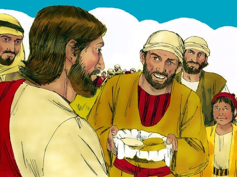 Andrei, fratele lui Petru a zis:<br/>– Este aici un băiat cu cinci pâini de orz și doi pești! Dar ce sunt acestea la atâția? – Imagine 7