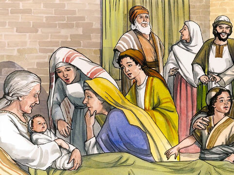 Când i s-a împlinit vremea să nască, Elisabeta a născut un băiat. Vecinii şi rudele au auzit că Domnul Şi-a arătat marea îndurare faţă de ea şi s-au bucurat împreună cu ea. – Imagine 1