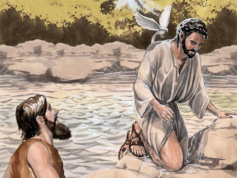 Imediat după ce a fost botezat, Isus a ieşit din apă. Şi iată că cerurile erau deschise şi L-a văzut pe Duhul lui Dumnezeu coborând ca un porumbel şi venind peste El. – Imagine 5