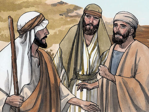 Cei doi ucenici ai lui au auzit ce a spus şi L-au urmat pe Isus. Isus S-a întors şi, văzând că aceştia Îl urmează, i-a întrebat:<br/>– Ce căutaţi?<br/>Ei I-au răspuns:<br/>– Rabbi – care tradus, înseamnă „Învăţătorule“ – unde stai? – Imagine 2