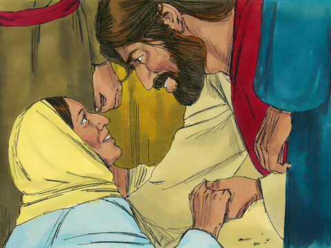 Femeia a venit tremurând, a căzut înaintea Lui şi I-a spus, înaintea întregii mulţimi de ce L-a atins şi cum fusese vindecată imediat. Isus i-a zis: – Fiică, credinţa ta te-a vindecat. Du-te în pace. – Imagine 9