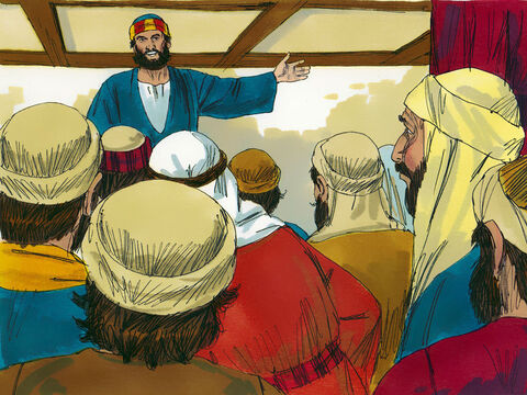 Petru s-a ridicat într-un grup de aproximativ 120 de ucenici, şi le-a vorbit de Iuda, care L-a trădat pe Isus, şi care trebuia înlocuit. Profeţiile despre acest incident din Psalmii 69:25 şi Psalmii 109:8 afirmă „Slujba să i-o ia altul”. – Imagine 7