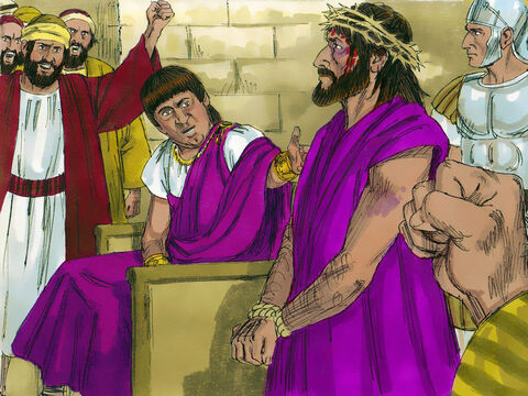 – Şi atunci ce să fac cu Isus numit Mesia?, întrebă Pilat.<br/>– Răstigneşte-L!, veni răspunsul. – Imagine 14