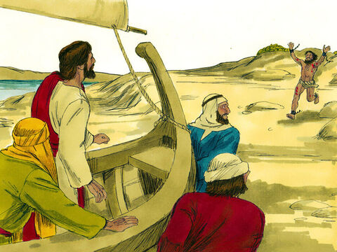 Când Isus şi ucenicii au ajuns cu barca pe mal, el a alergat spre ei. – Imagine 5