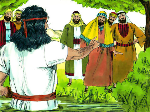 Au venit preoţi şi leviţi să-l interogheze pe Ioan. El le-a spus că pregăteşte drumul Celui care trăieşte între ei, dar Căruia el nu este vrednic să-I dezlege cureaua sandalelor. Ioan le-a spus că el boteză cu apă, dar Cel Care vine supă el va boteza cu Duhul Sfânt şi cu foc. – Imagine 4