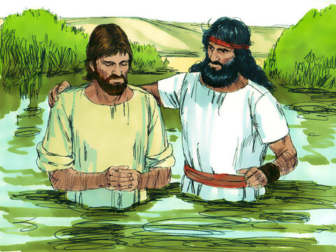 Isus însă a insistat:<br/>– Te rog să mă botezi, căci se cuvine să împlinim tot ce este drept.<br/>Astfel Ioan L-a botezat pe Isus. – Imagine 8