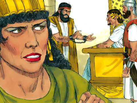 Irodiada era furios pe Ioan, de aceea Irod Antipa a ordonat să fie arestat şi luat prizonier în fortăreaţa sa de pe lângă Marea Moartă. Câteodată Irod l-a chemat pe Ioan şi i-a pus întrebări, dar răspunsurile acestuia l-au pus pe gânduri. Şi-a dat seama, totuşi, că Ioan este un om sfânt al lui Dumnezeu, şi îi era frică să-l omoare. – Imagine 4
