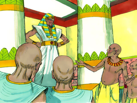 Faraon a fost foarte tulburat de aceste vise, astfel în ziua următoare i-a chemat pe toţi magicieni şi pe toţi înţelepţii Egiptului, cărora le-a istorisit visele, dar nimeni n-a putut să i le interpreteze. – Imagine 2