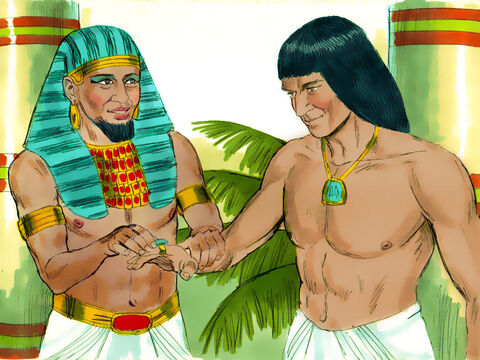 Apoi Faraon şi-a scos inelul cu sigiliu din deget, şi l-a pus pe degetul lui Iosif. L-a îmbrăcat în haine de in subţire, iar în jurul gâtului i-a pus un lanţ de aur. – Imagine 12