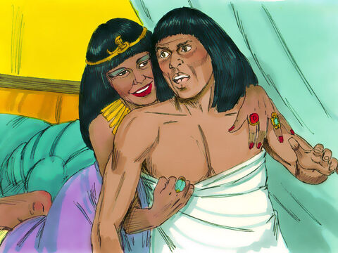 Totuşi, într-o zi, când toţi sclavii au ieşit afară din palat, soţia lui Potifar l-a prins de haină.<br/>– Culcă-te cu mine! – a insistat. – Imagine 8
