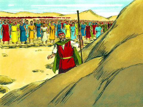 Conducătorii l-au urmat la stânca Horebului, şi l-au privit cum a lovit-o cu toiagul. – Imagine 30