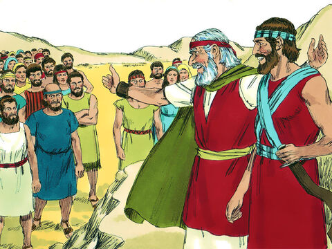 Atunci Moise l-a chemat pe Iosua în faţa poporului, şi i-a zis:<br/>– Fii tare şi curajos! – Imagine 3