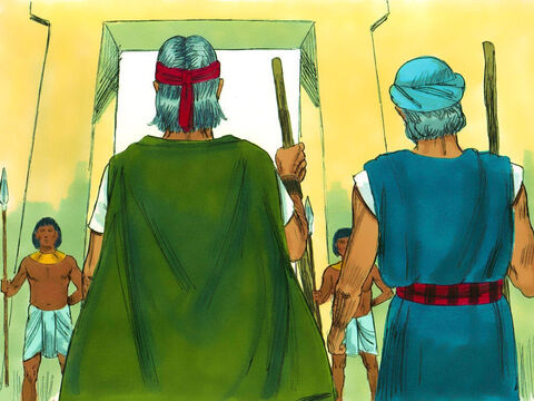 Exodul 7:1-6 Dumnezeu i-a spus lui Moise că Aaron îi va fi proroc. Le-a avertizat că Faraon nu le va asculta, însă Dumnezeu va aduce pedepse pe egipteni până când le vor lăsa pe evrei să plece. Moise (care avea 80 de ani) şi Aaron (83) au plecat spre palat. – Imagine 11